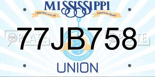 77JB758 Mississippi License Plate