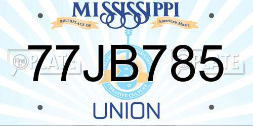 77JB785 Mississippi License Plate
