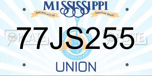 77JS255 Mississippi License Plate