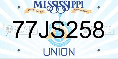 77JS258 Mississippi License Plate