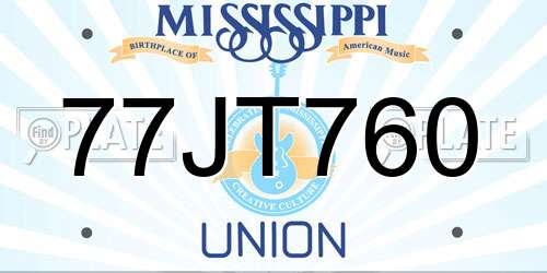 77JT760 Mississippi License Plate