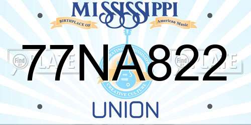 77NA822 Mississippi License Plate