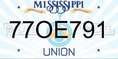 77OE791 Mississippi License Plate