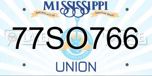 77SO766 Mississippi License Plate