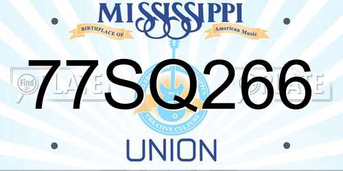77SQ266 Mississippi License Plate