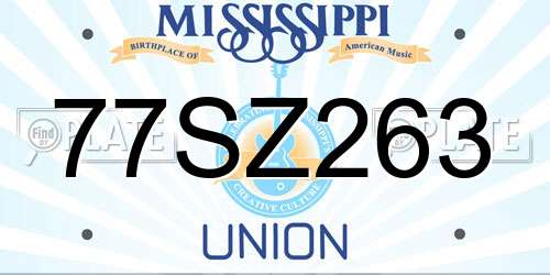 77SZ263 Mississippi License Plate