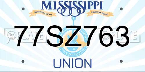 77SZ763 Mississippi License Plate