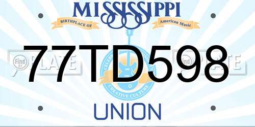 77TD598 Mississippi License Plate