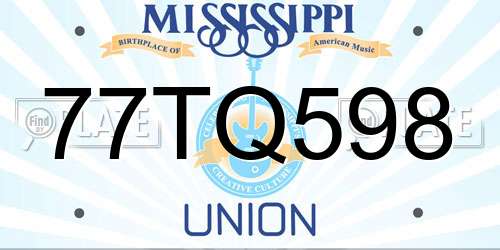 77TQ598 Mississippi License Plate