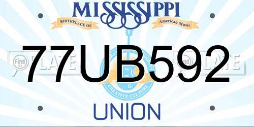 77UB592 Mississippi License Plate