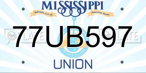 77UB597 Mississippi License Plate