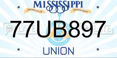 77UB897 Mississippi License Plate