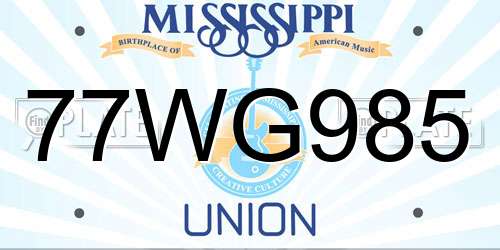 77WG985 Mississippi License Plate