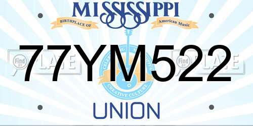 77YM522 Mississippi License Plate