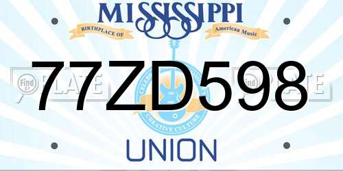 77ZD598 Mississippi License Plate