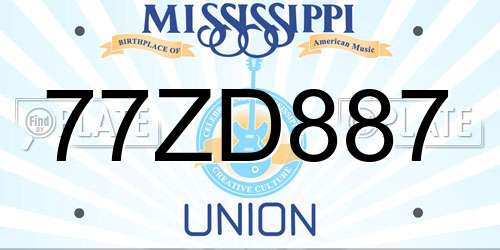 77ZD887 Mississippi License Plate
