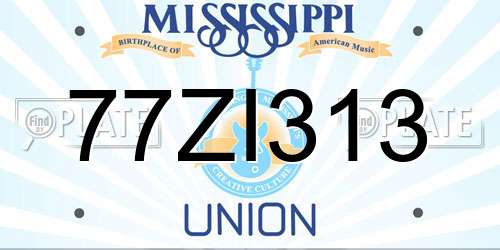 77ZI313 Mississippi License Plate