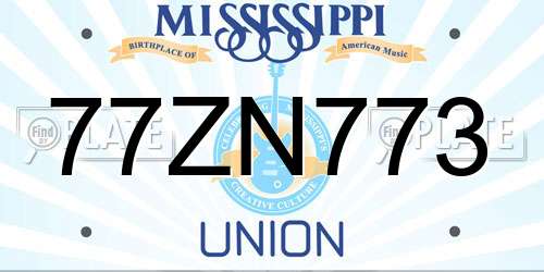 77ZN773 Mississippi License Plate
