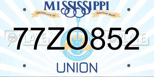 77ZO852 Mississippi License Plate