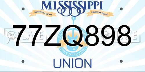 77ZQ898 Mississippi License Plate
