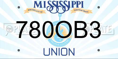 780OB3 Mississippi License Plate