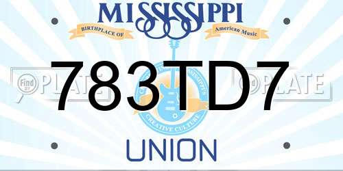 783TD7 Mississippi License Plate