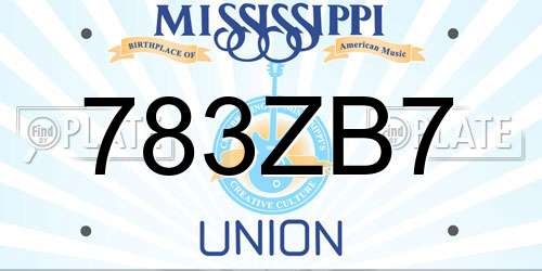 783ZB7 Mississippi License Plate