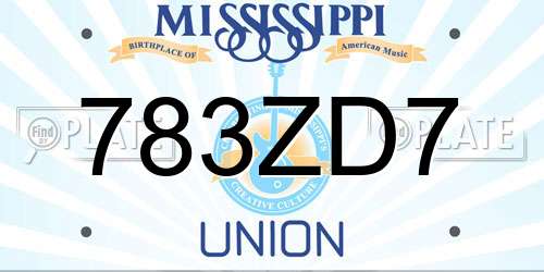 783ZD7 Mississippi License Plate