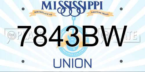 7843BW Mississippi License Plate