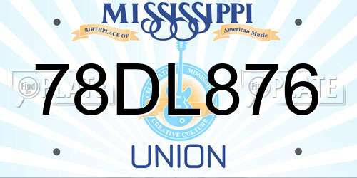 78DL876 Mississippi License Plate