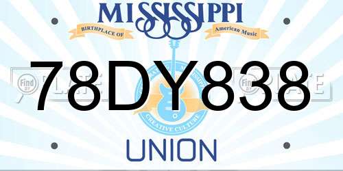 78DY838 Mississippi License Plate