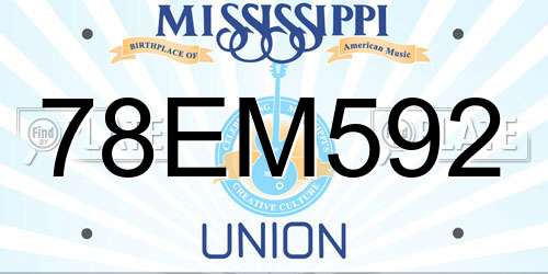 78EM592 Mississippi License Plate