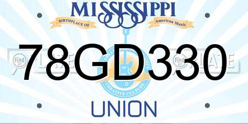 78GD330 Mississippi License Plate