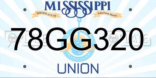 78GG320 Mississippi License Plate