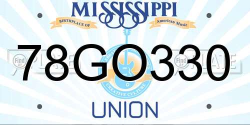78GO330 Mississippi License Plate