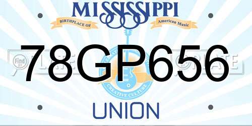 78GP656 Mississippi License Plate