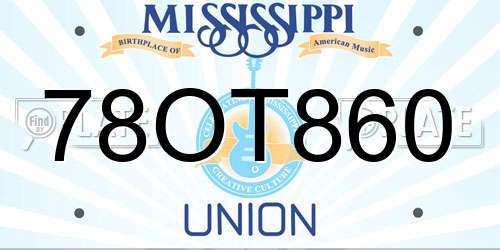 78OT860 Mississippi License Plate
