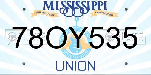 78OY535 Mississippi License Plate