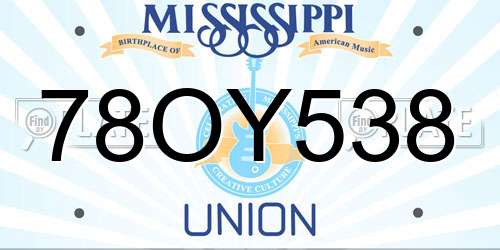 78OY538 Mississippi License Plate