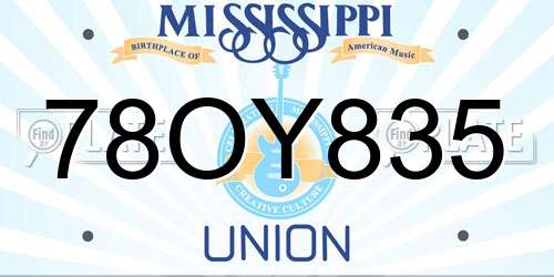 78OY835 Mississippi License Plate