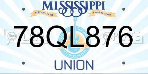 78QL876 Mississippi License Plate