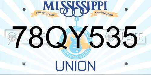 78QY535 Mississippi License Plate