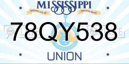 78QY538 Mississippi License Plate