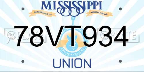78VT934 Mississippi License Plate