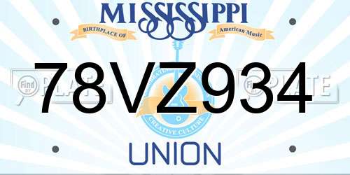 78VZ934 Mississippi License Plate