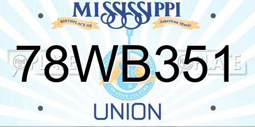 78WB351 Mississippi License Plate