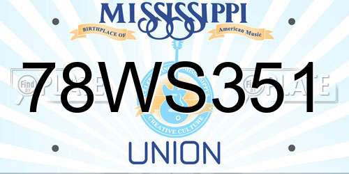 78WS351 Mississippi License Plate