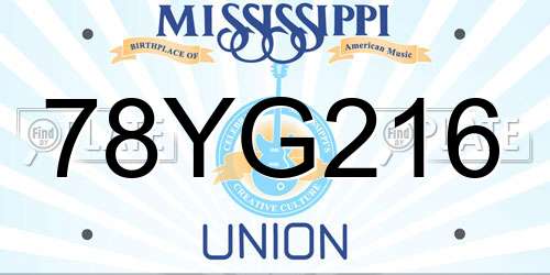 78YG216 Mississippi License Plate