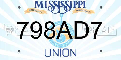 798AD7 Mississippi License Plate