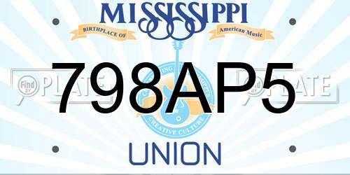 798AP5 Mississippi License Plate